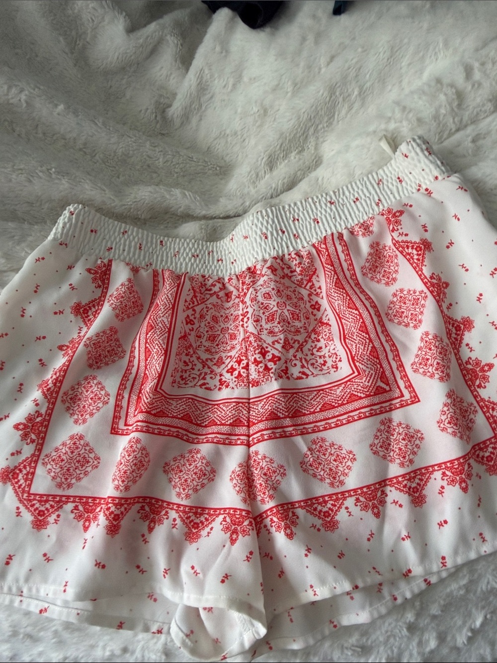White Shorts with Red Bandana Print